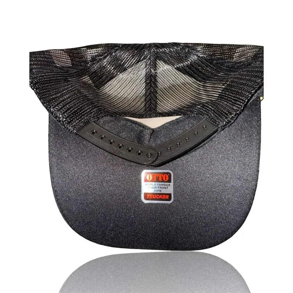 OTTO Black 5 Panel Trucker Hat Gold Leaf Embroidery Snapback Unisex - Picture 2 of 3